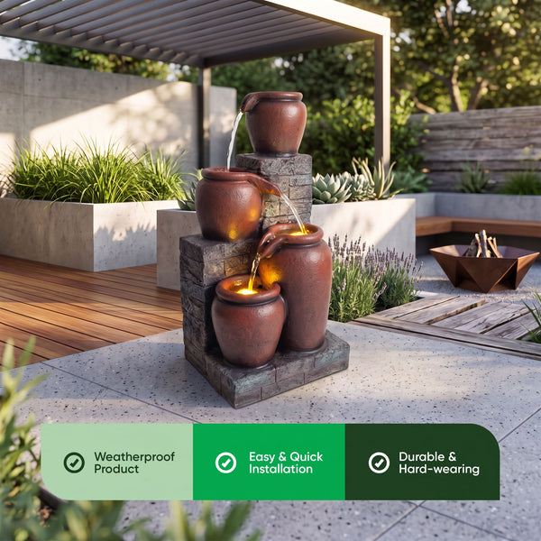 Stacked Terracotta Pots Solar Water Feature with Battery Backup