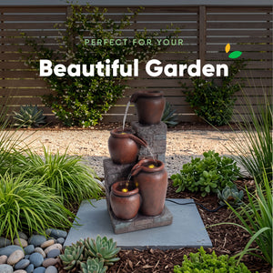 Stacked Terracotta Pots Solar Water Feature with Battery Backup
