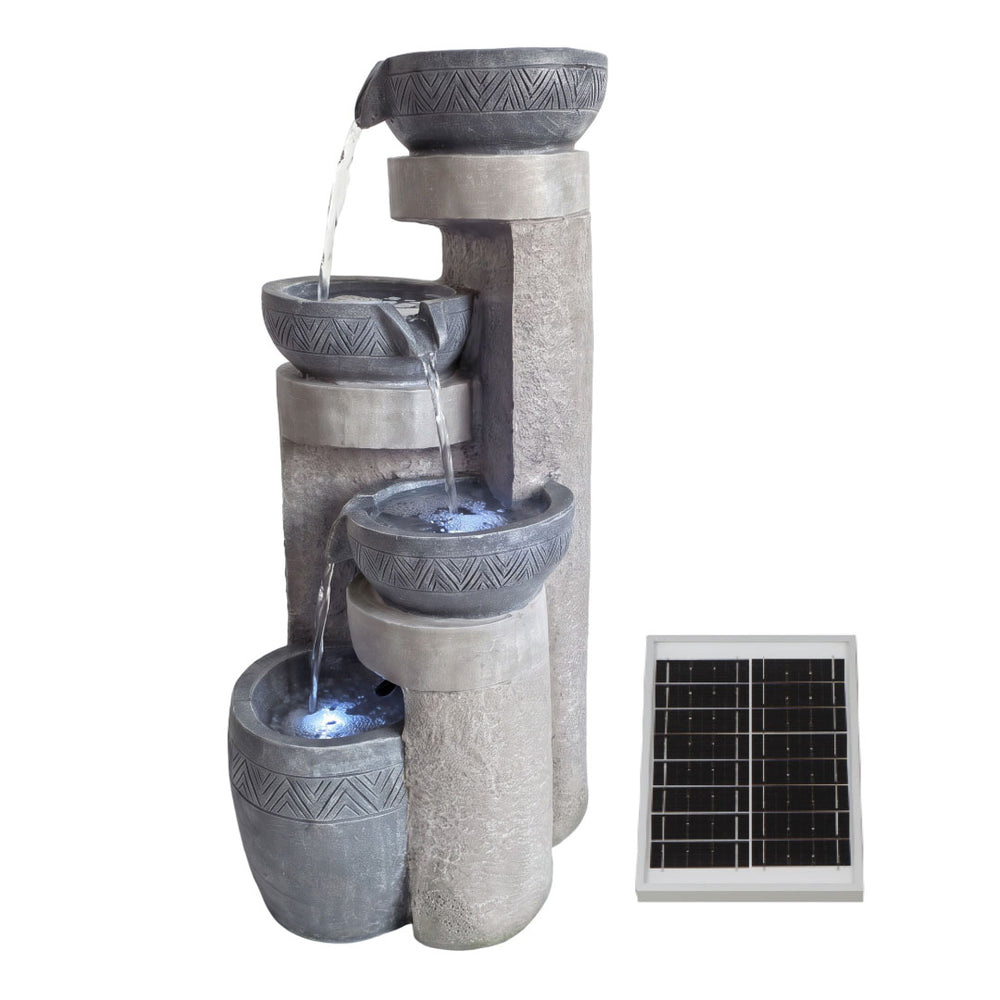 Pillar & Bowl Cascade Solar Water Feature with LED Lights and Battery Backup