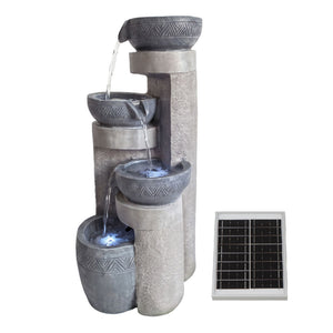 Pillar & Bowl Cascade Solar Water Feature with LED Lights and Battery Backup