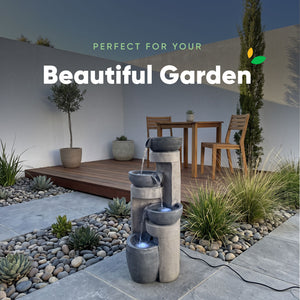 Pillar & Bowl Cascade Solar Water Feature with LED Lights and Battery Backup