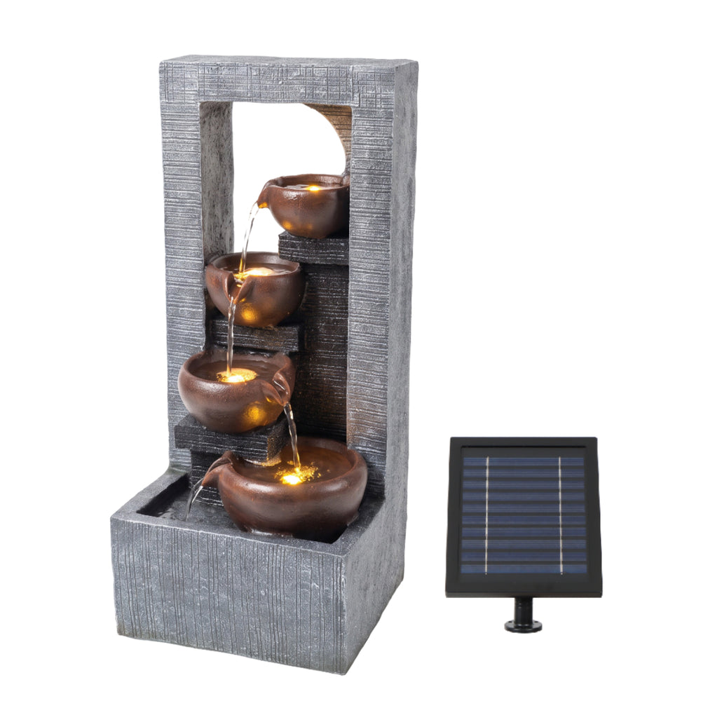 Arched Frame Bowl Cascade Solar Water Feature with LED Lights and Battery Backup