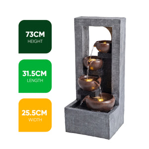 Arched Frame Bowl Cascade Solar Water Feature with LED Lights and Battery Backup