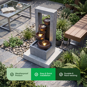 Arched Frame Bowl Cascade Solar Water Feature with LED Lights and Battery Backup
