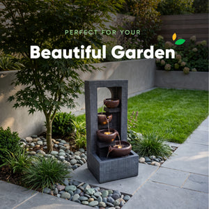 Arched Frame Bowl Cascade Solar Water Feature with LED Lights and Battery Backup