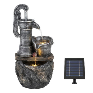 Rustic Pump and Pail Solar Water Feature with LED Lights and Battery Backup