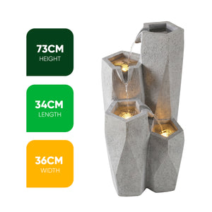 Faceted Stone Columns Solar Water Feature with LED Lights and Battery Backup