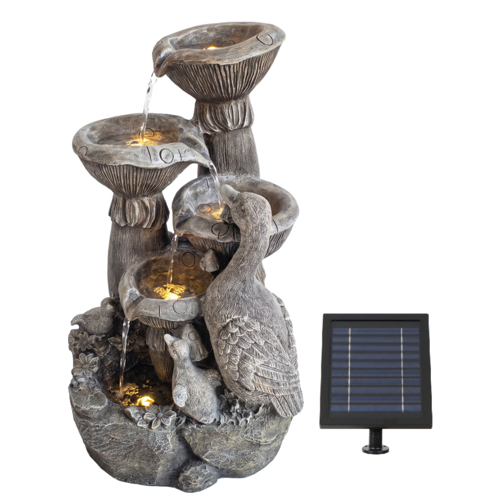 Birds & Shell Bowls Solar Water Feature with LED Lights and Battery Backup