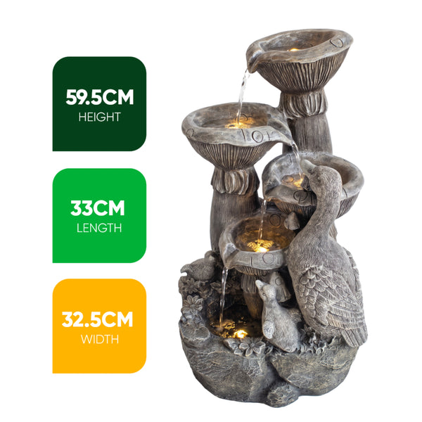 Birds & Shell Bowls Solar Water Feature with LED Lights and Battery Backup