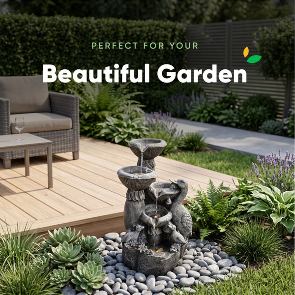 Birds & Shell Bowls Solar Water Feature with LED Lights and Battery Backup