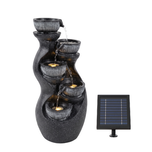 Curved Urn Bowl Cascade Solar Water Feature with LED Lights and Battery Backup