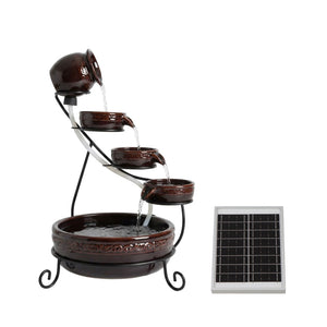 Solar Powered Cascading Terracotta Water Feature – 4 Tier Garden Fountain with Battery Backup