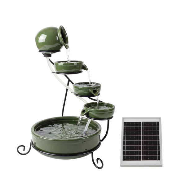 Solar Powered Cascading Terracotta Water Feature – 4 Tier Garden Fountain with Battery Backup