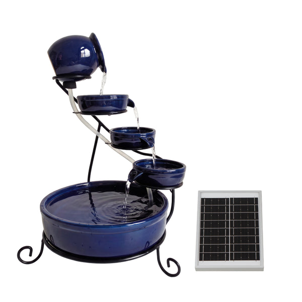 Solar Powered Cascading Terracotta Water Feature – 4 Tier Garden Fountain with Battery Backup