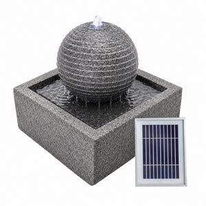 Solar Powered Black Granite-Finish Water Feature with LED Light & Battery Backup