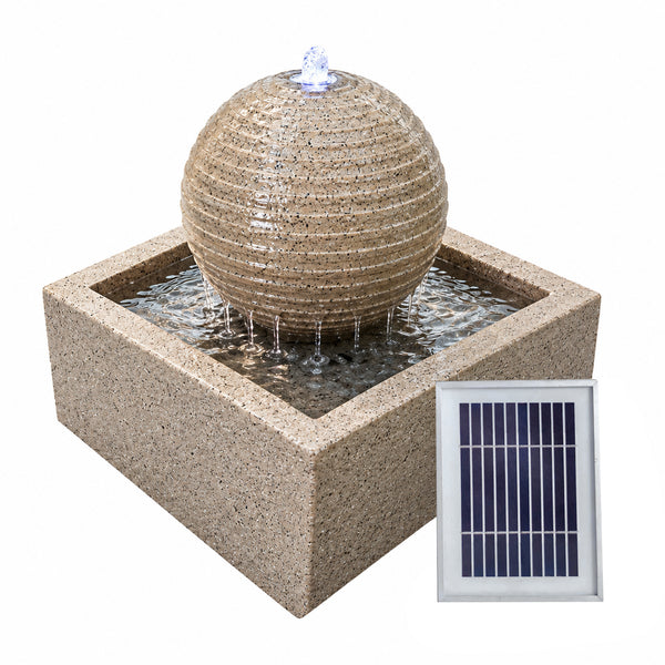Solar Powered Black Granite-Finish Water Feature with LED Light & Battery Backup