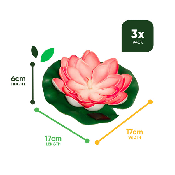 Pack of 3 Solar Floating Lotus Lights – Warm White LED Pond Lights