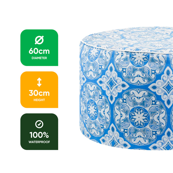 Outdoor Pouf Ottoman – Jacquard Blue Inflatable Footstool