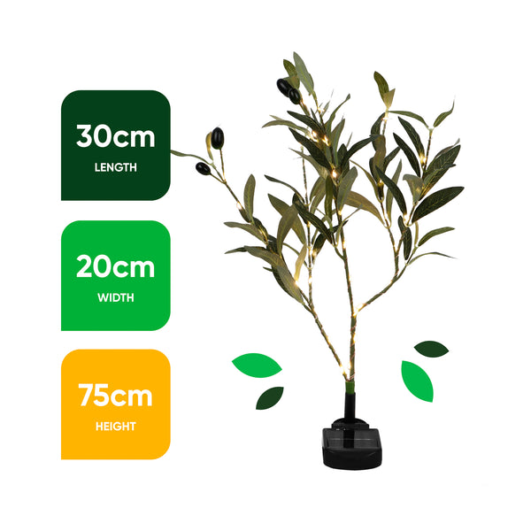 Solar Olive Tree Stake Light – Warm White LED Garden Light