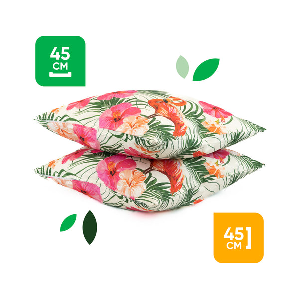 Pair of Outdoor Scatter Cushions – Flamingo Palm Print Design