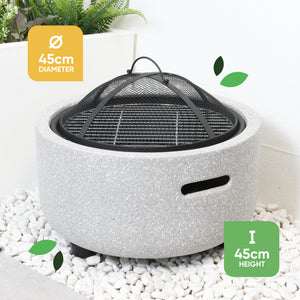 MGO Garden Firepit & BBQ – 2-in-1 Outdoor Fire Bowl with Grill | Stone Effect Patio Heater & Charcoal BBQ