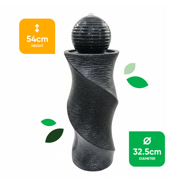 Solar Water Feature – Twisted Ball Fountain with LED Lights & Battery Backup