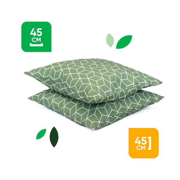Pair of Outdoor Scatter Cushions – Green Cube Design