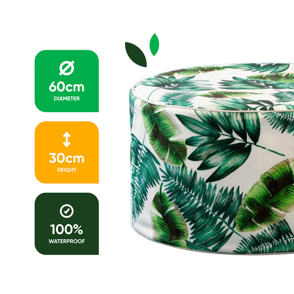 Outdoor Pouf Ottoman – Botanical Green Palm Inflatable Footstool