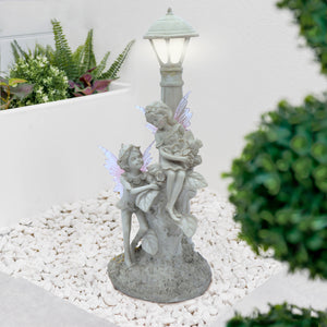 Solar Garden Ornament – Fairies Under Lamp Post with LED Light
