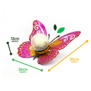Solar Garden Ornament – Metal Sunset Butterfly with LED Crackle Glass Ball