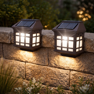 Pack of 2 Solar Fence Lights – Lantern Style LED Wall Lights