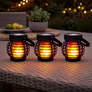 Pack of 3 Solar Hanging Lanterns – Mini Flame Effect LED Lights