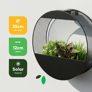 Solar Wall Planter with LED Light – Modern Metal Hanging Planter