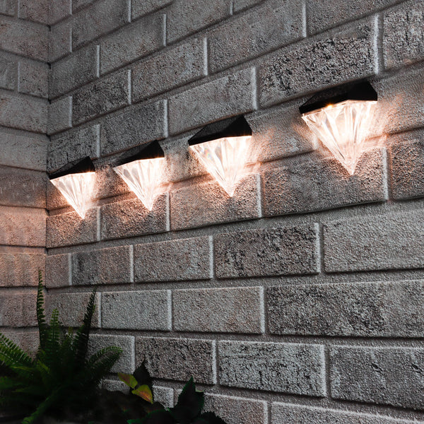 Pack of 4 Solar Fence Lights – Diamond LED Wall Lights