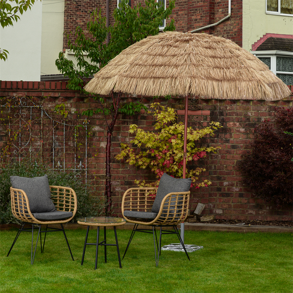 Garden Parasol – Straw Beach Umbrella with Tilt & Wooden Pole