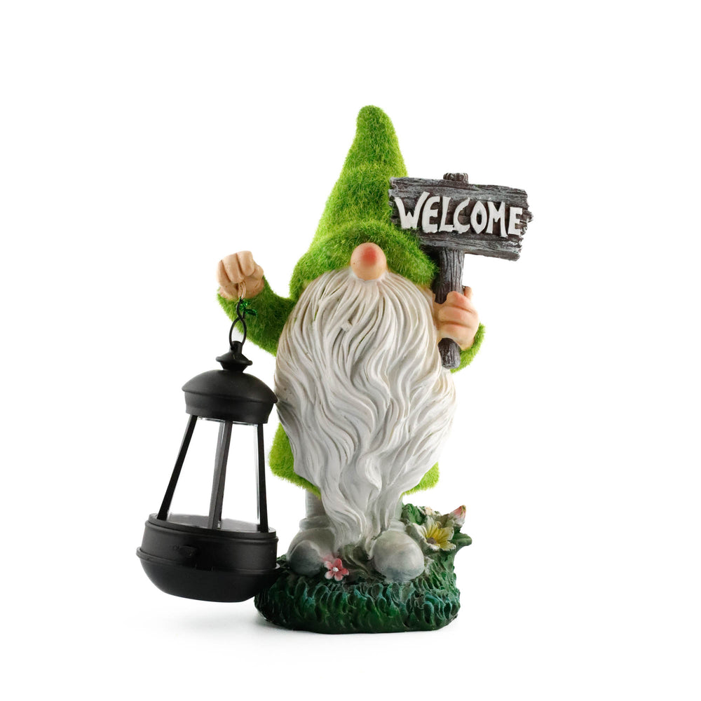 Solar Garden Ornament – Gonk with LED Lantern & Welcome Sign