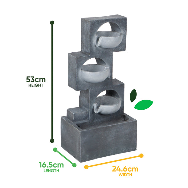 Solar Water Feature – Geometric Steps Fountain with LED Lights & Battery Backup