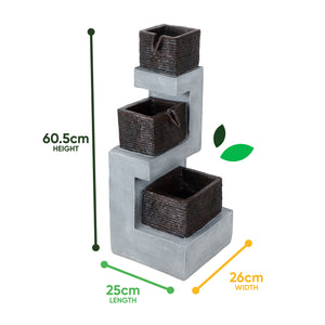 Solar Water Feature – Stacked Blocks Fountain with LED Lights & Battery Backup