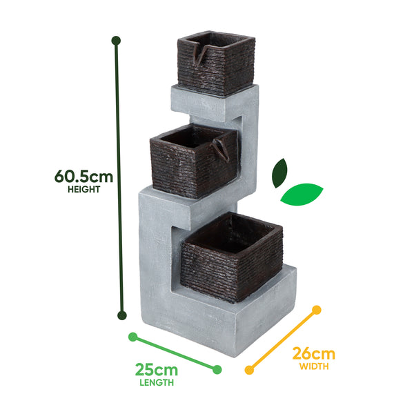 Solar Water Feature – Stacked Blocks Fountain with LED Lights & Battery Backup