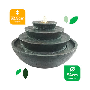 Solar Water Feature – Tiered Stacked Bowl Fountain with LED Lights & Battery Backup