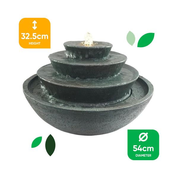 Solar Water Feature – Tiered Stacked Bowl Fountain with LED Lights & Battery Backup