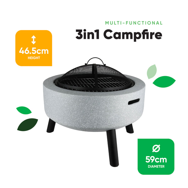 MGO Firepit Table & BBQ – 3-in-1 Outdoor Fire Bowl with Table Top | Stone Effect Garden Heater & Charcoal Grill