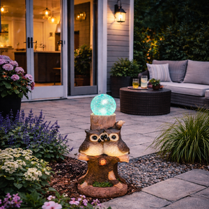 Solar Owl Multi-Colour Ball Light – Colour Changing LED Crackle Globe Garden Ornament