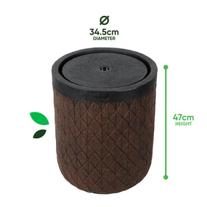 Solar Water Feature – Diamond Weave Barrel Fountain with LED Lights & Battery Backup