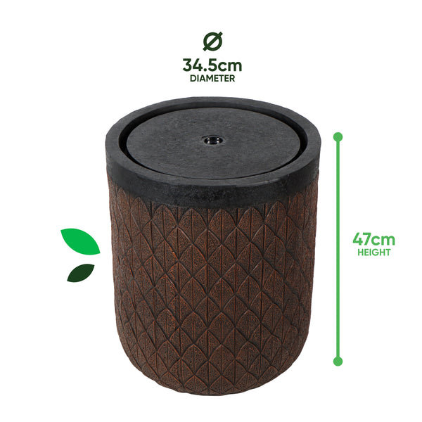Solar Water Feature – Diamond Weave Barrel Fountain with LED Lights & Battery Backup