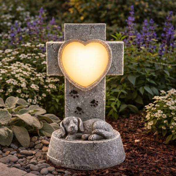 Solar Garden Ornament – Dog Memorial Light with LED Heart