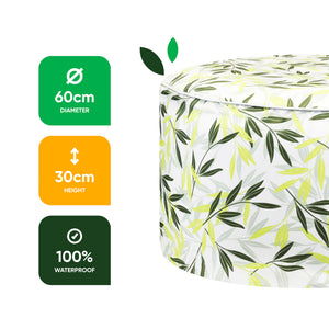 Outdoor Pouf Ottoman – Green/Grey Leaf Inflatable Footstool