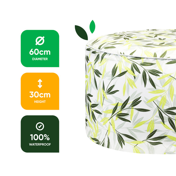 Outdoor Pouf Ottoman – Green/Grey Leaf Inflatable Footstool