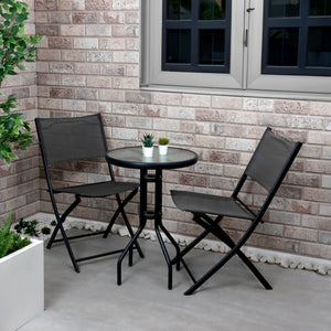 Outdoor Bistro Set – 3 Piece Grey Folding Table & Chairs Set