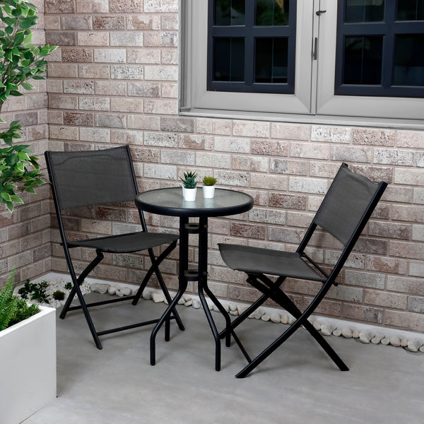 Outdoor Bistro Set – 3 Piece Grey Folding Table & Chairs Set